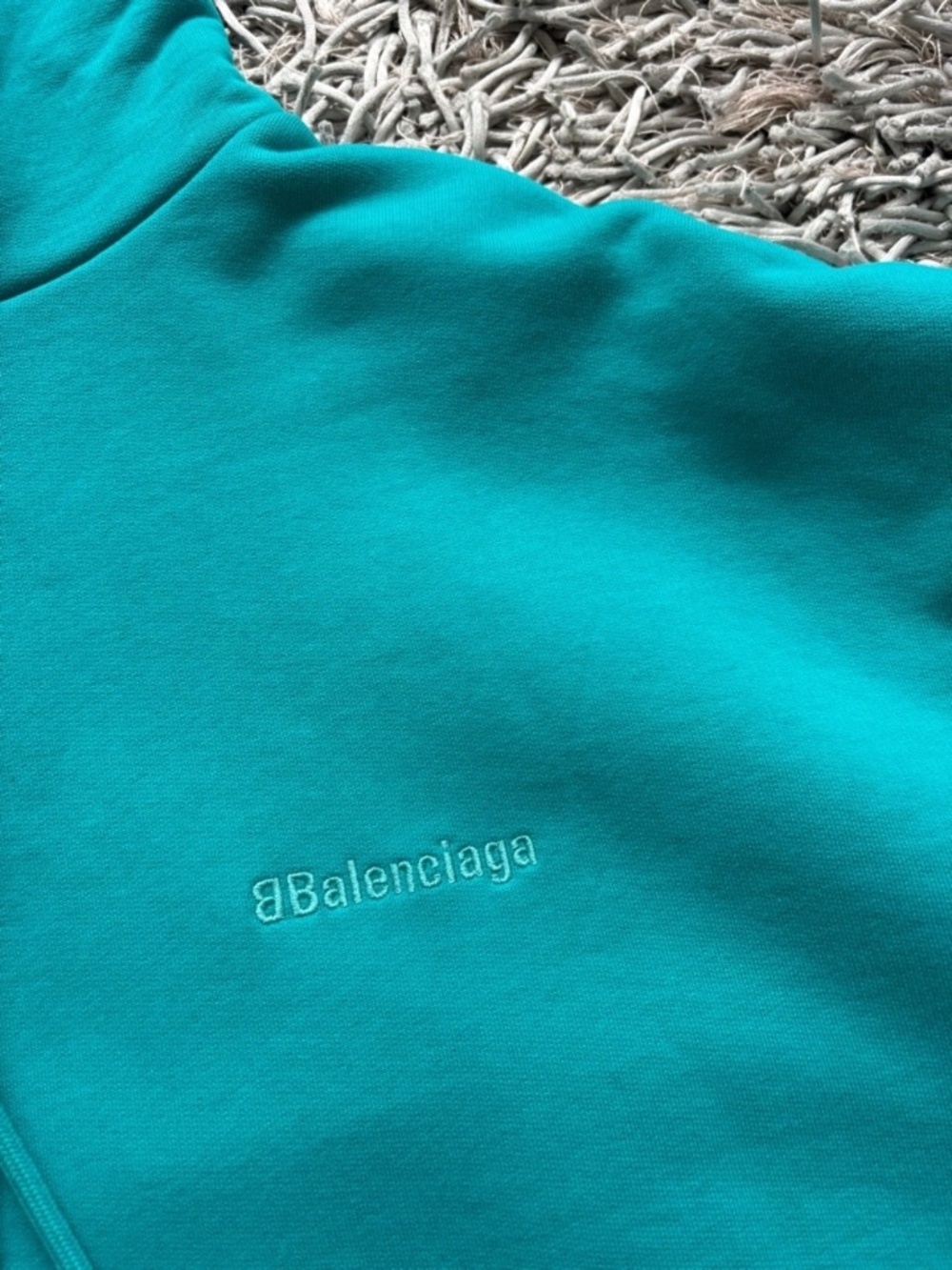 Balenciaga Hoodie Embroidered Logo Hooded Sweatshirt Aqua BB CORP❤️ - Picture 4 of 11